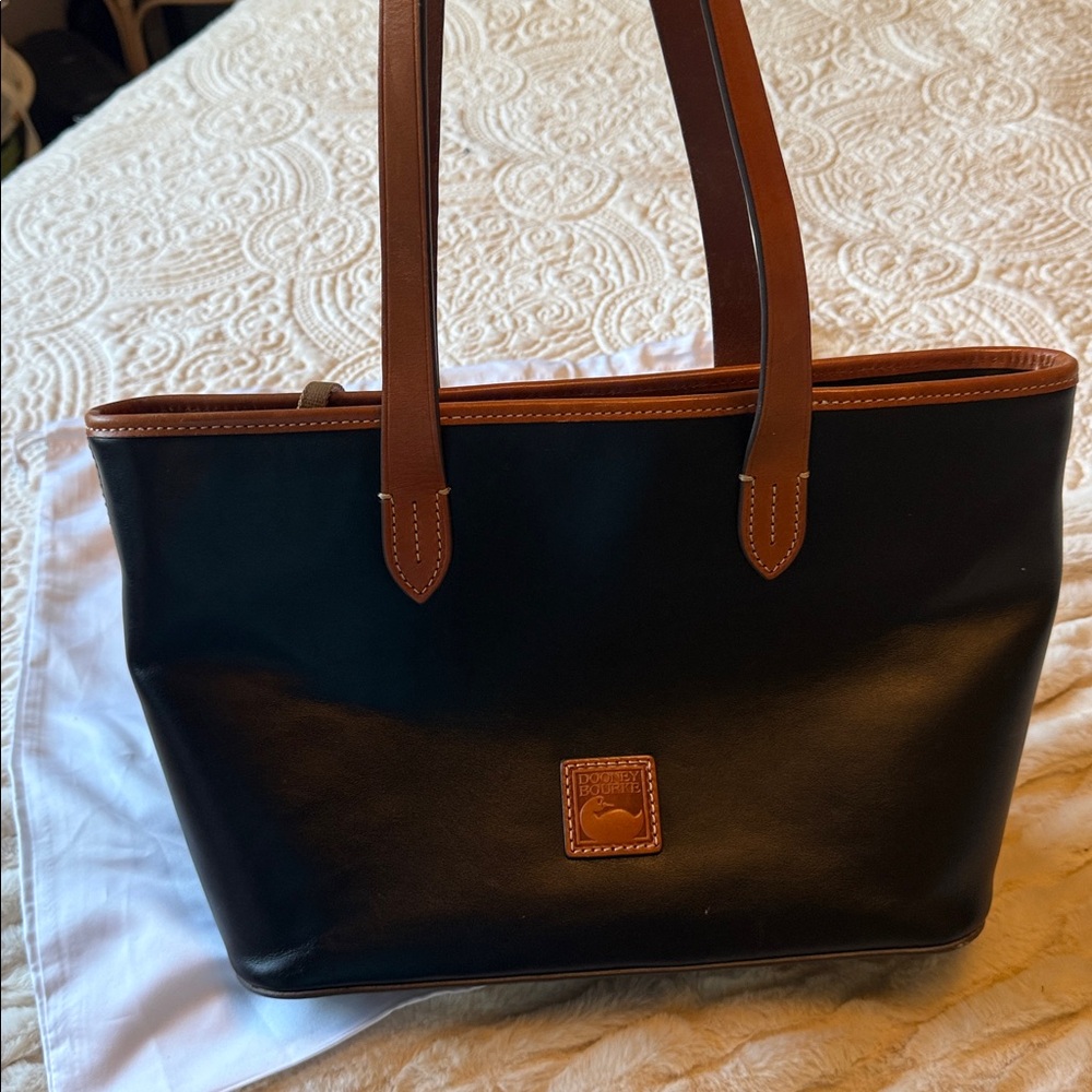 Dooney & Bourke Black Leather Bag with Brown Logo